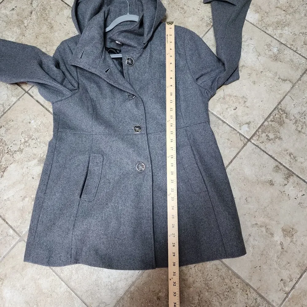 Womens Kenneth Cole Reaction Wool Coat size 14 Removable Hood